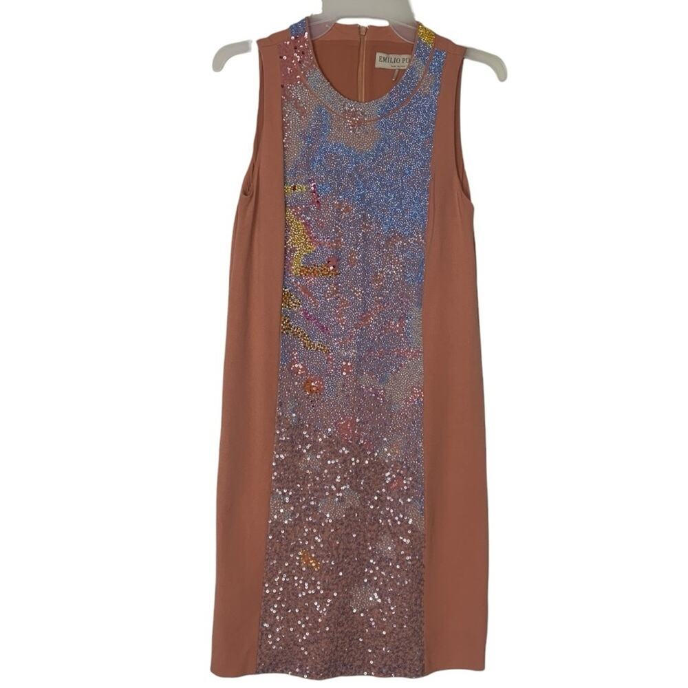 Emilio Pucci women's size 6 small Cady shift dress peach beaded sequin sleeveles